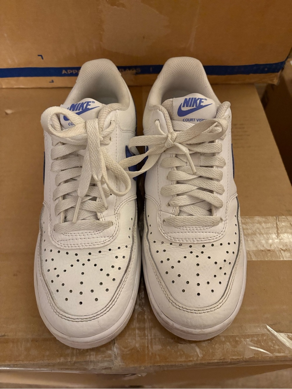 Nike White Low-Top Sneakers with Blue/Purple Logos